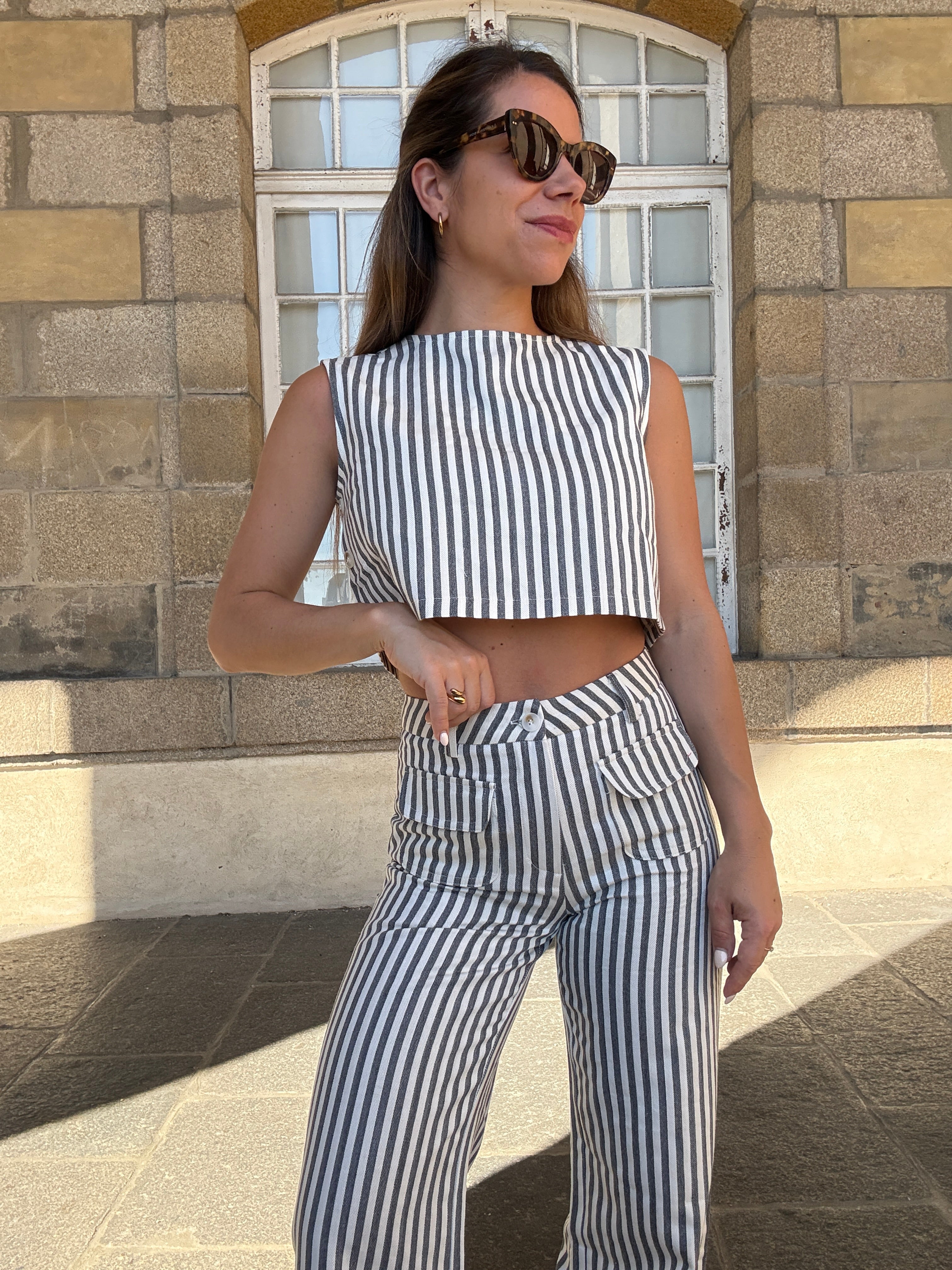 Top de rayas marineras azul