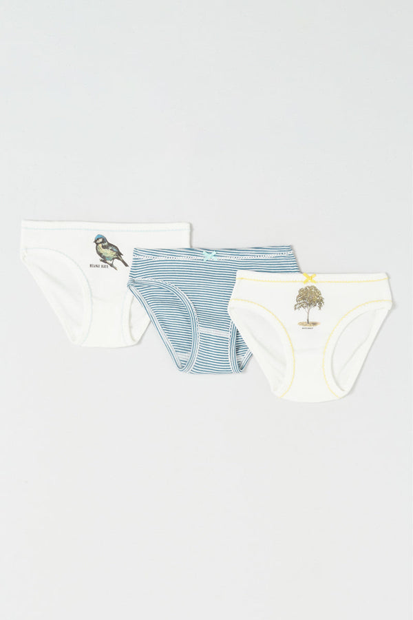 3 Culottes - Blanc Et Bleu - Enfant Fille
