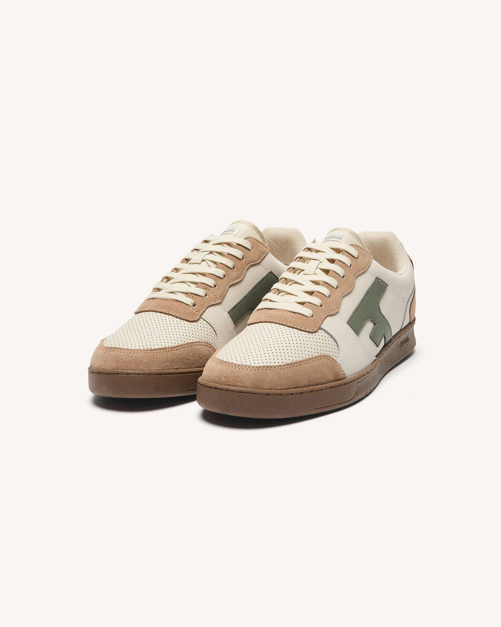 Sneakers écru e kaki in pelle