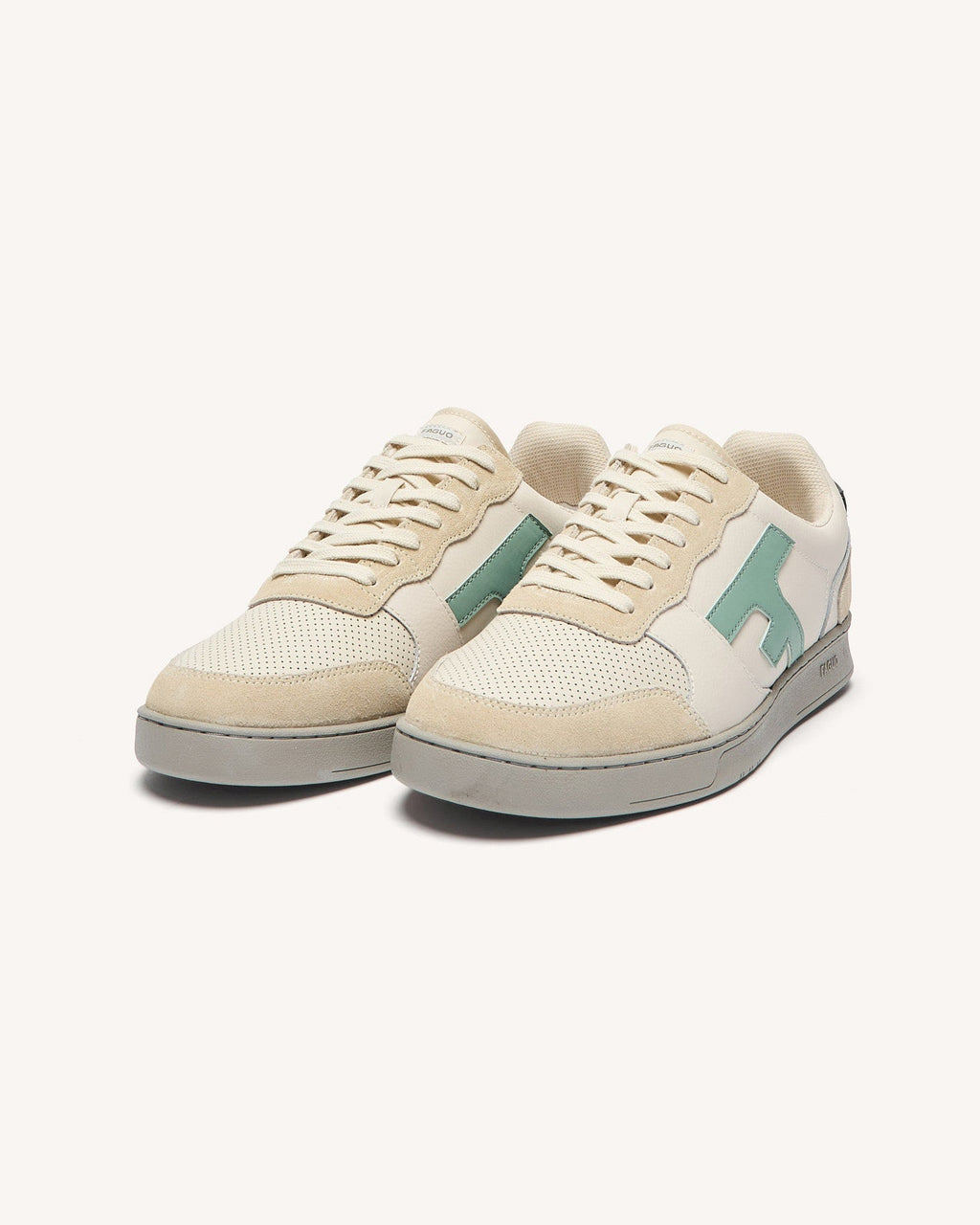 Cream and Blue Leather Trainers