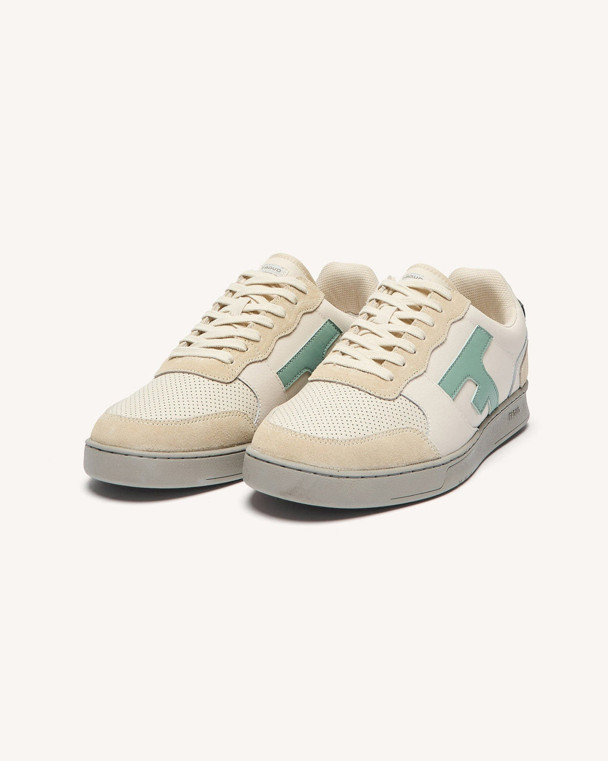 Cream and Blue Leather Trainers