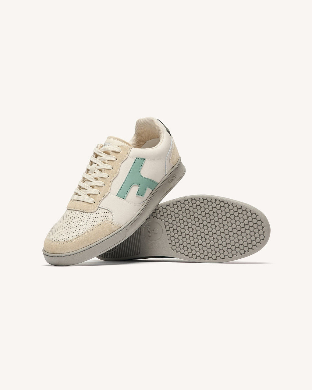 Cream and Blue Leather Trainers