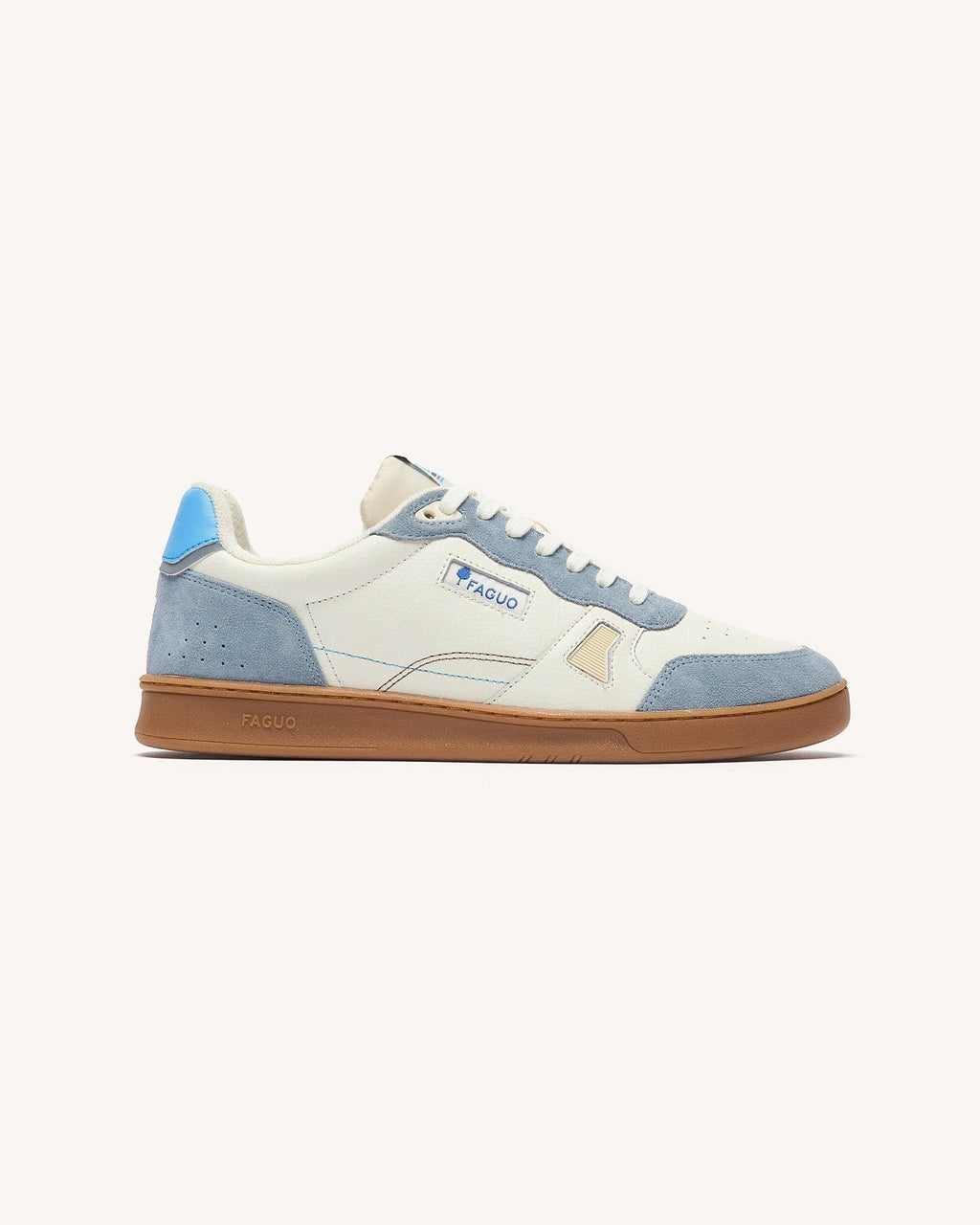 White and Blue Leather Trainers