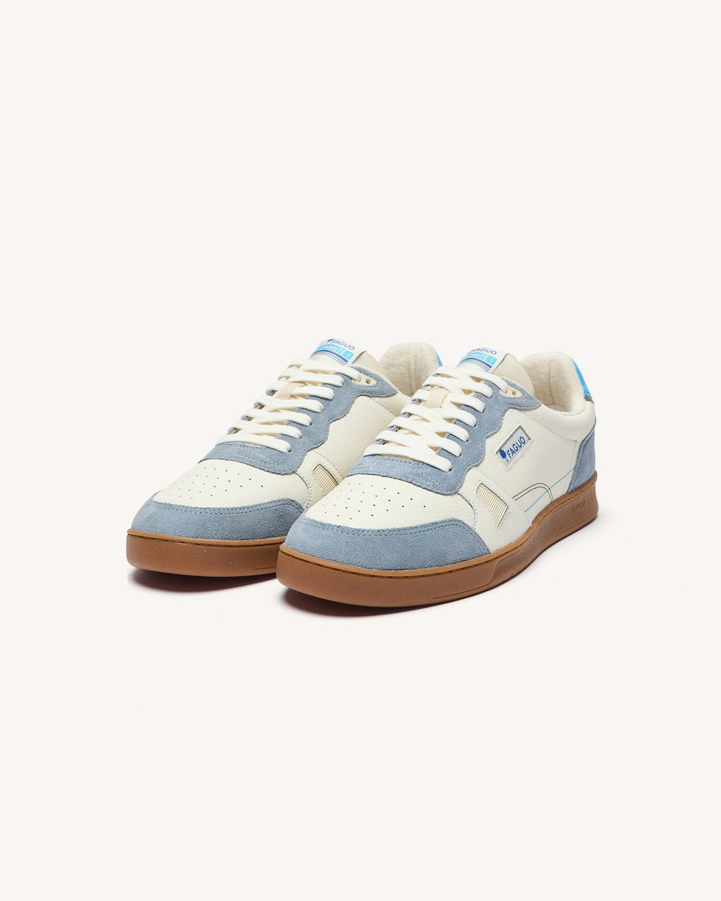 White and Blue Leather Trainers