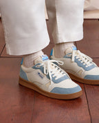 White and Blue Leather Trainers