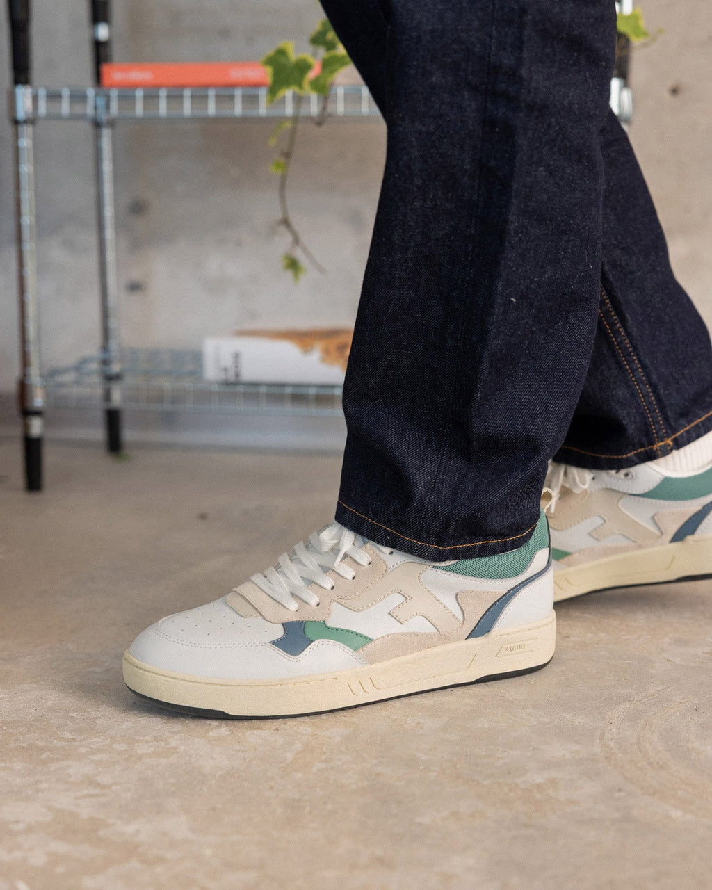 Sky Blue Leather and Suede Trainers