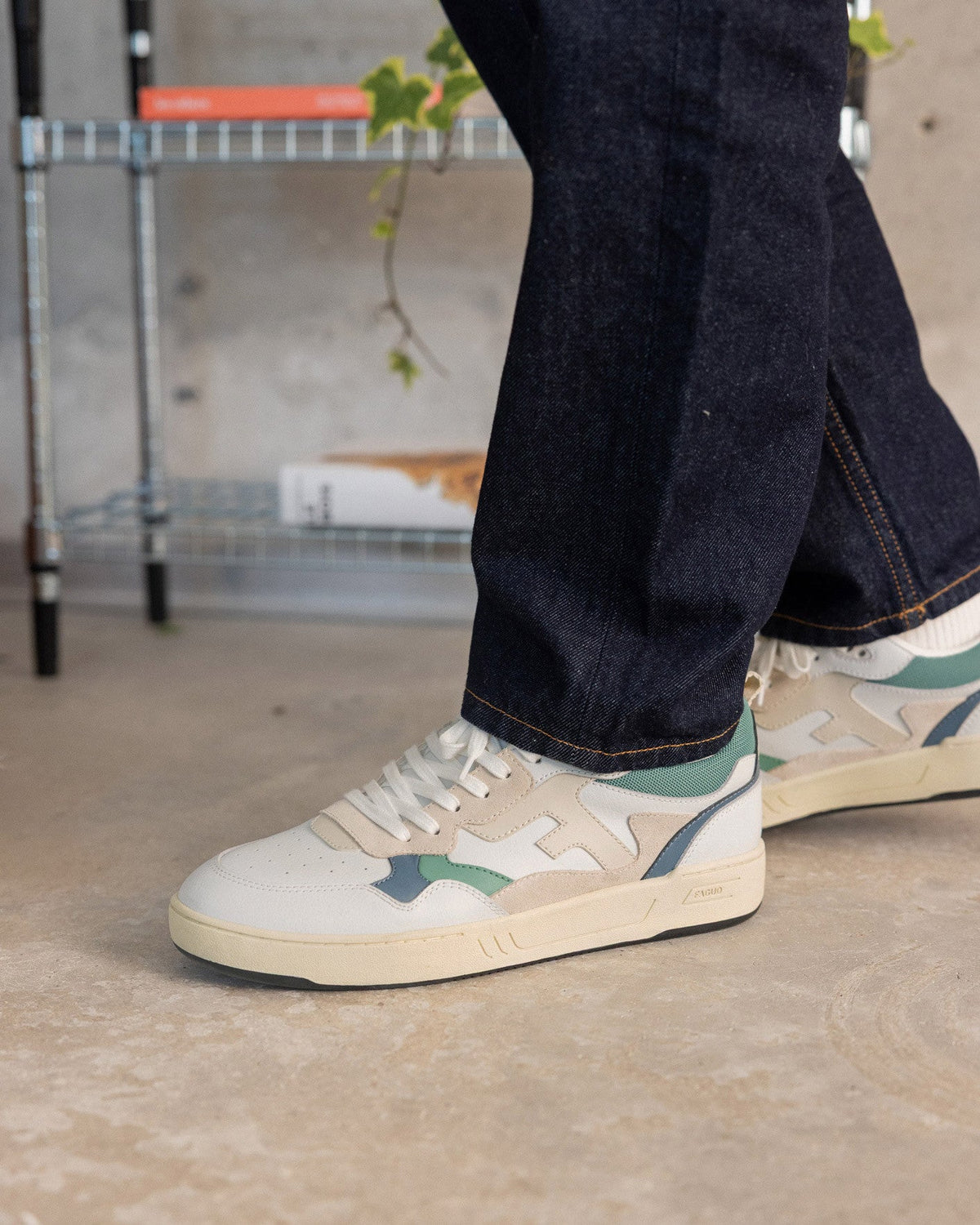 Sky Blue Leather and Suede Trainers