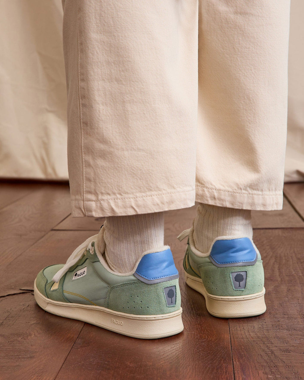 Light Green Leather and Suede Trainers
