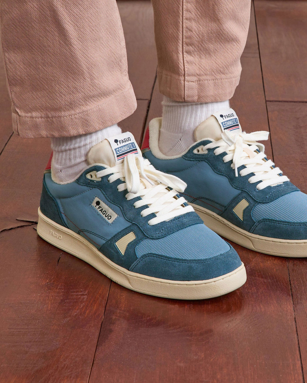 Denim Blue Leather and Suede Trainers