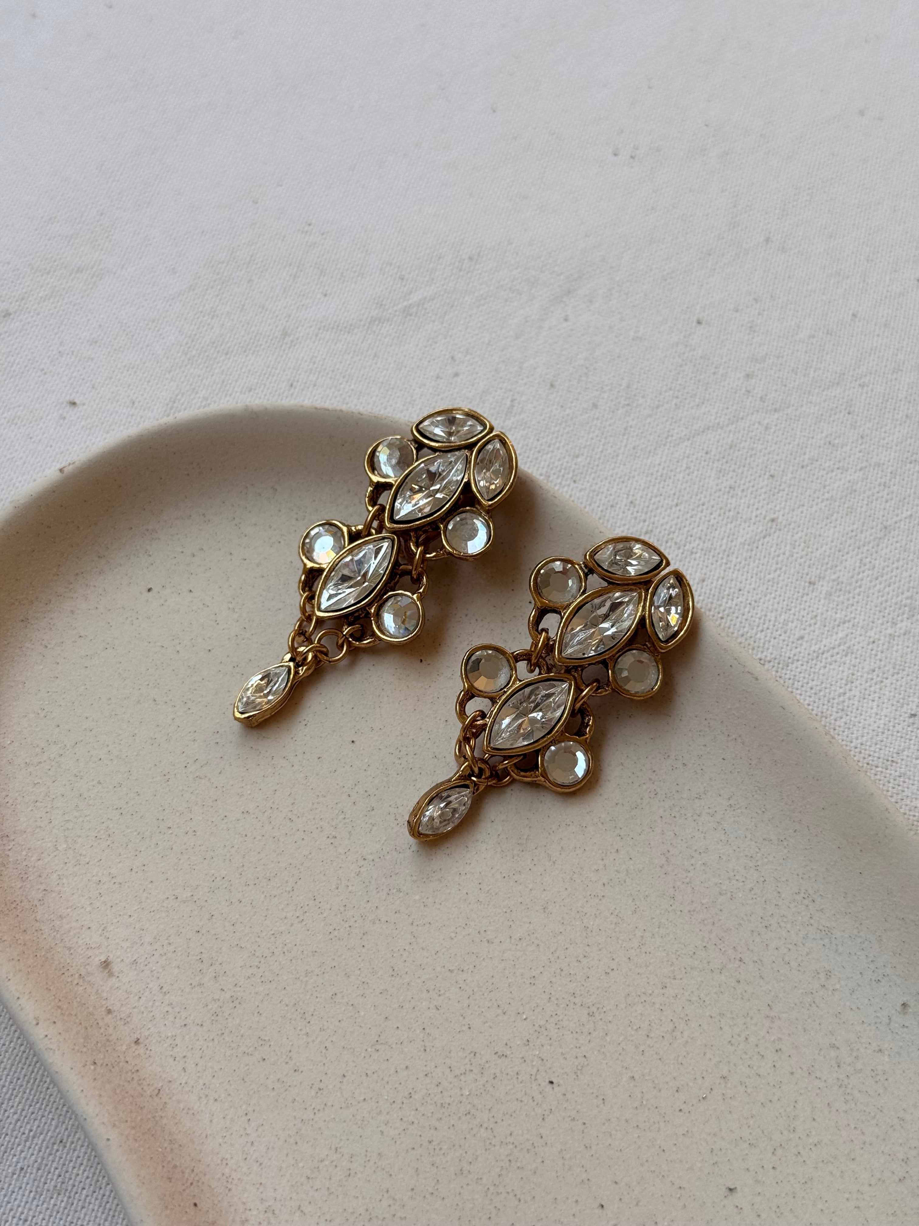 Boucles D’Oreilles Entre Guillemets Vintage - Pendantes Ornées De Strass