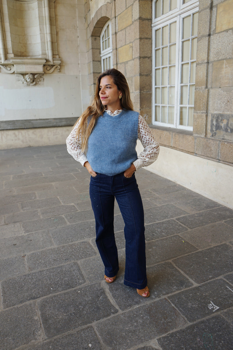 Adèle Jean Blue Sleeveless Sweater