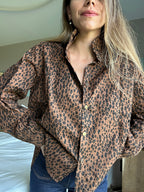 Veste En Jean Céleste Léopard Marron