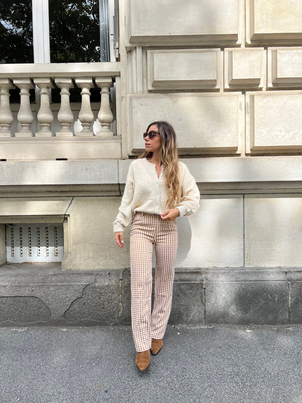 Aurora camel gingham trousers