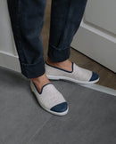 chausson laine beige marine homme Angarde porté close up