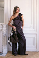 Le Telio Satin Top - Chocolate