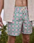 Short De Bain Vert Clair Et Rose