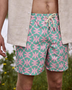 Short De Bain Vert Clair Et Rose