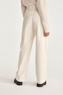 Pantalon Wide Legs En Velours Ecru - Femme