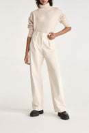 Pantalon Wide Legs En Velours Ecru - Femme