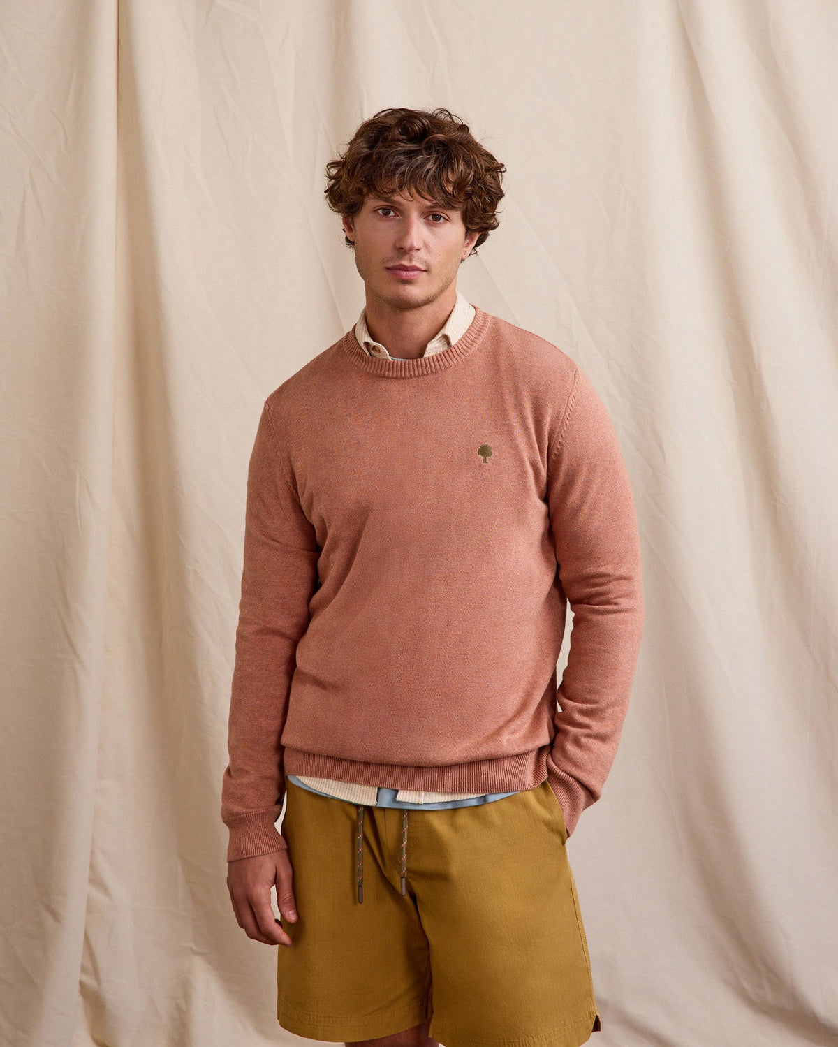 Maglione girocollo in lana color mattone chiaro