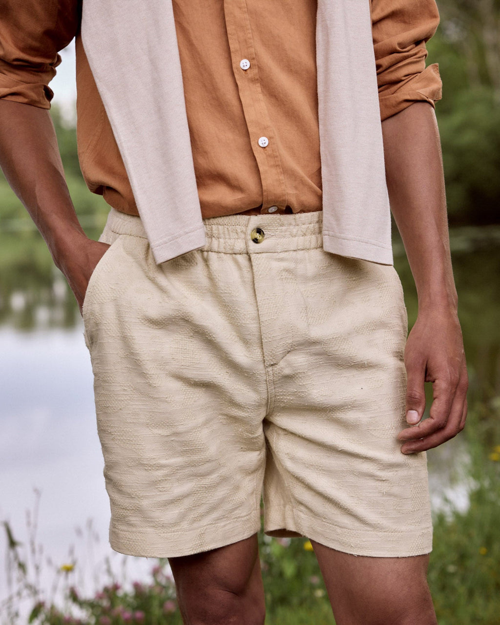 Short écru in cotone e viscosa