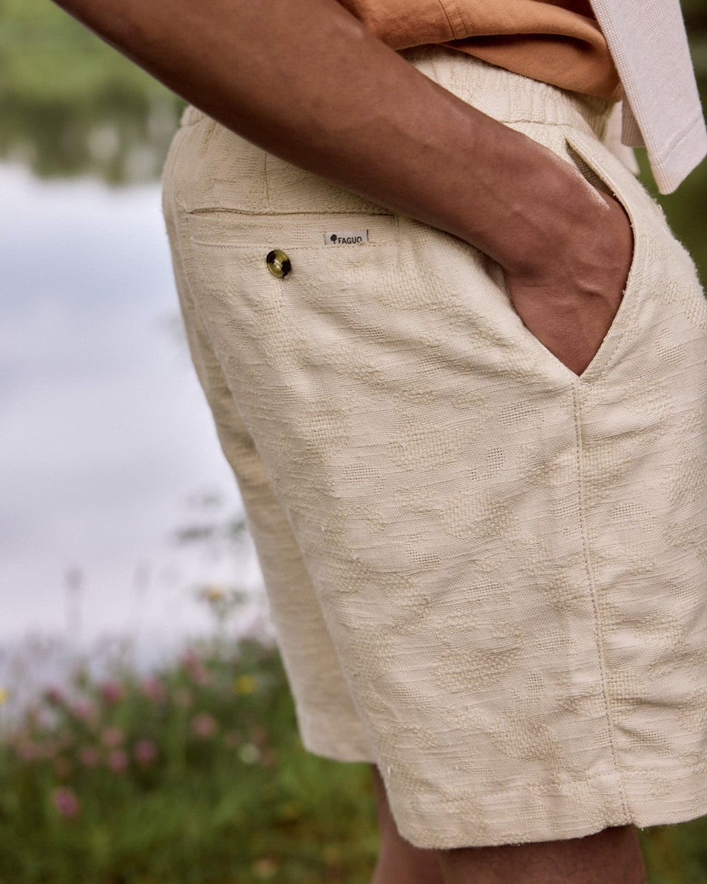 Short écru in cotone e viscosa