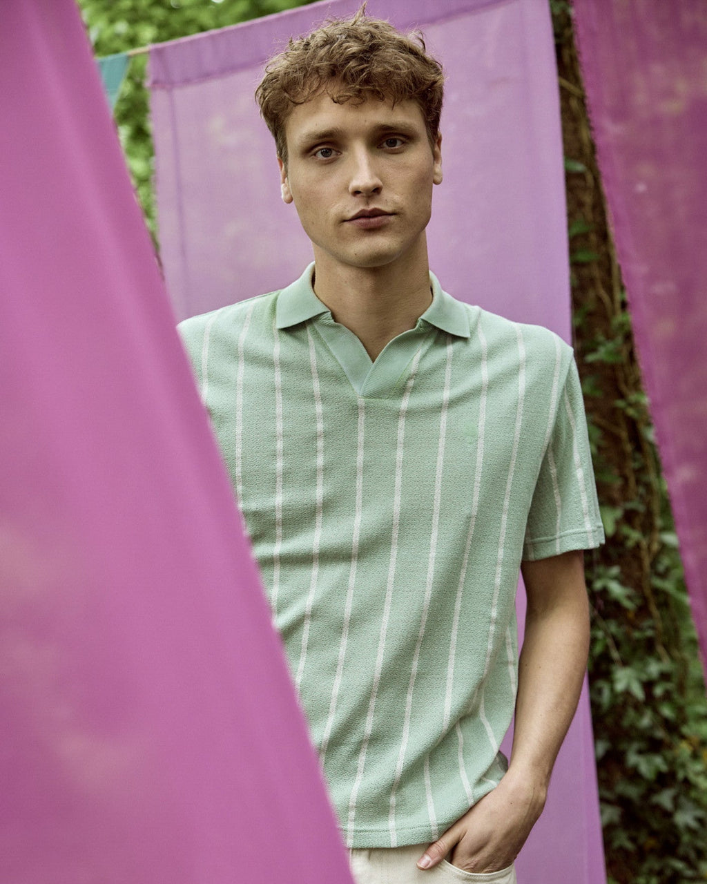 Light Green and Off-White Cotton Polo Shirt