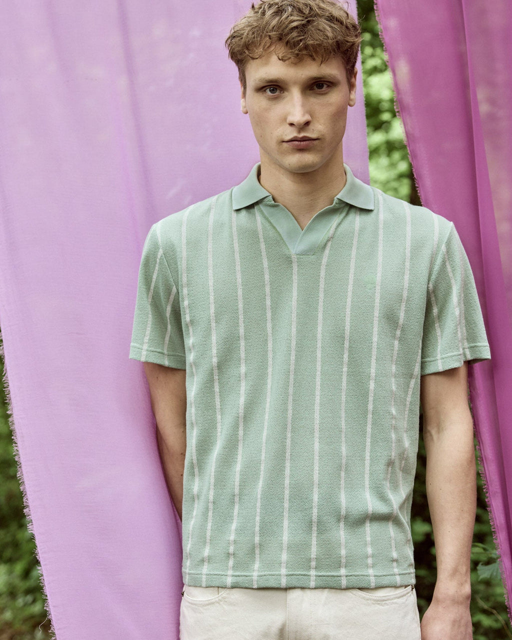 Light Green and Off-White Cotton Polo Shirt