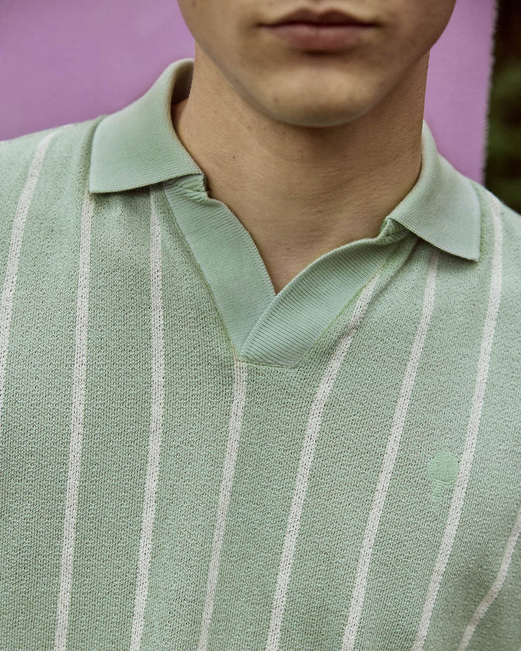 Light Green and Off-White Cotton Polo Shirt