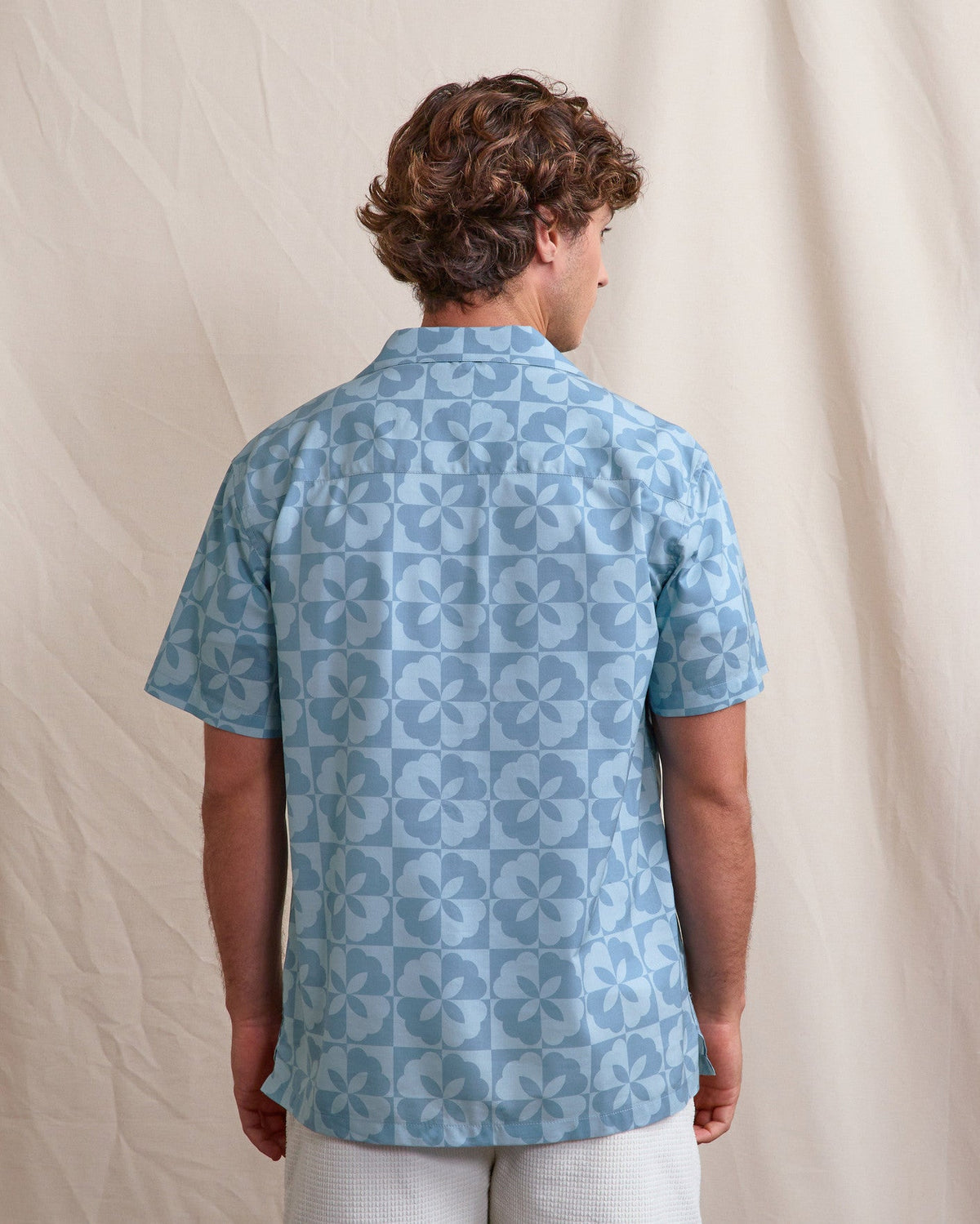Camisa de manga corta azul medio de viscosa