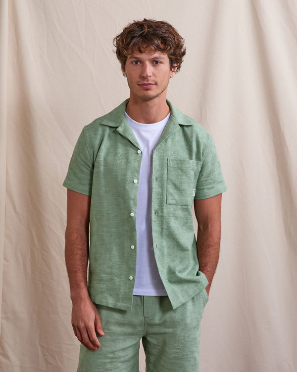 Camisa de Manga Corta Verde Claro de Viscosa