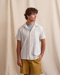 Camisa de manga corta cruda y azul