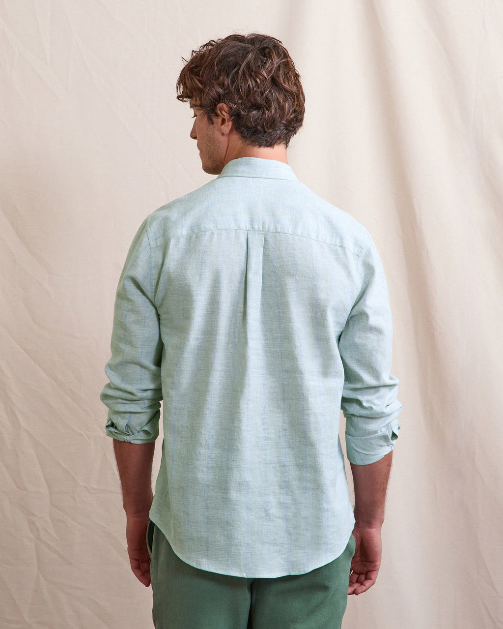 Chemise En Lin Rayée Lichen Et Bleu