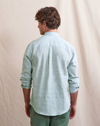 Chemise En Lin Rayée Lichen Et Bleu