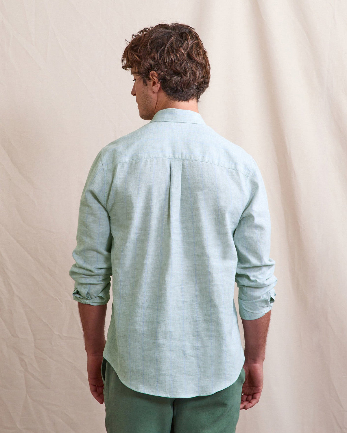Chemise En Lin Rayée Lichen Et Bleu