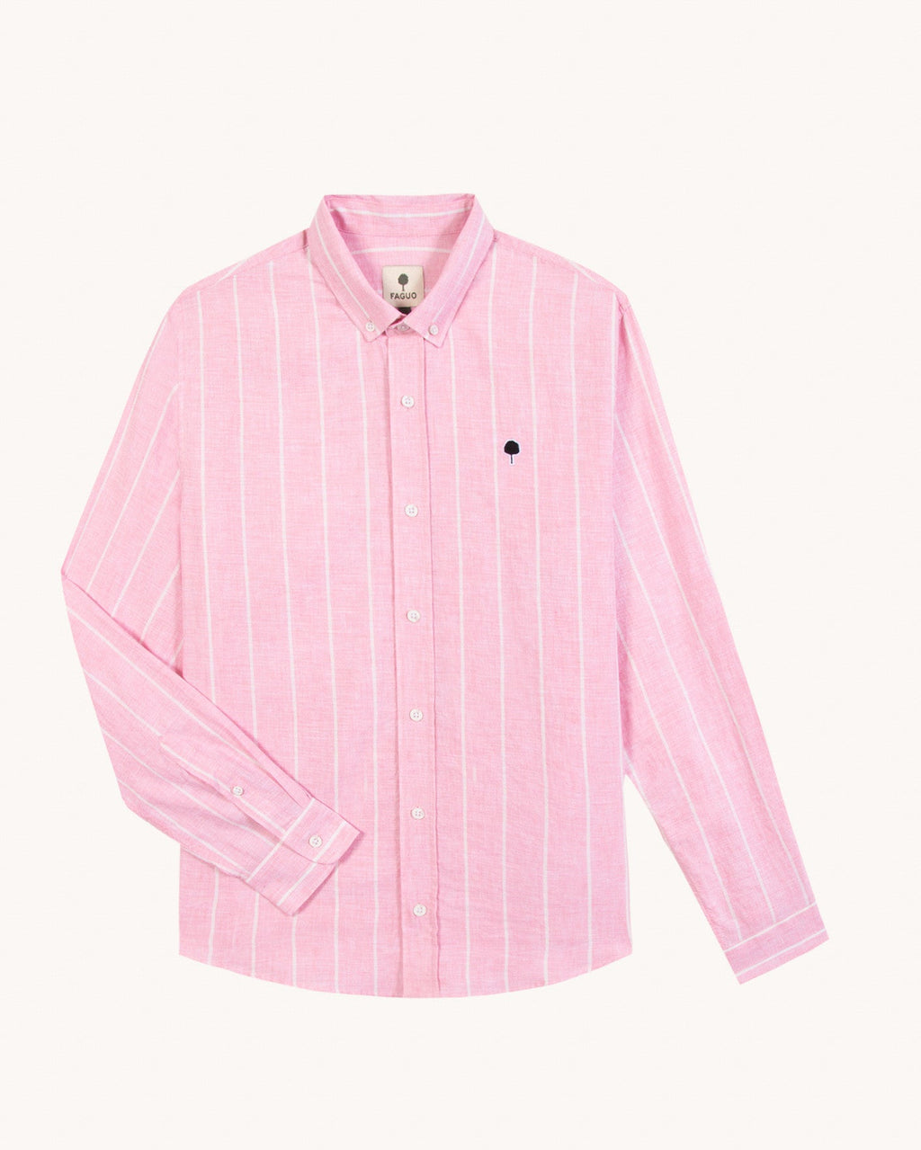 Camisa De Lino Rayada Rosa Y Blanca