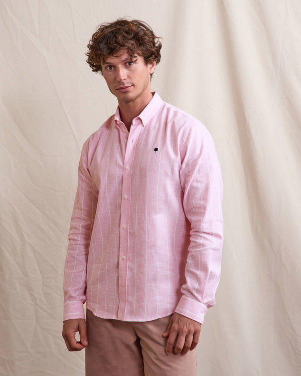 Chemise En Lin Rayée Rose Et Blanc