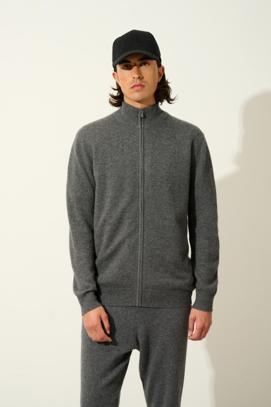 Zipped High-Neck Cardigan - Albaron - Heathered Anthracite