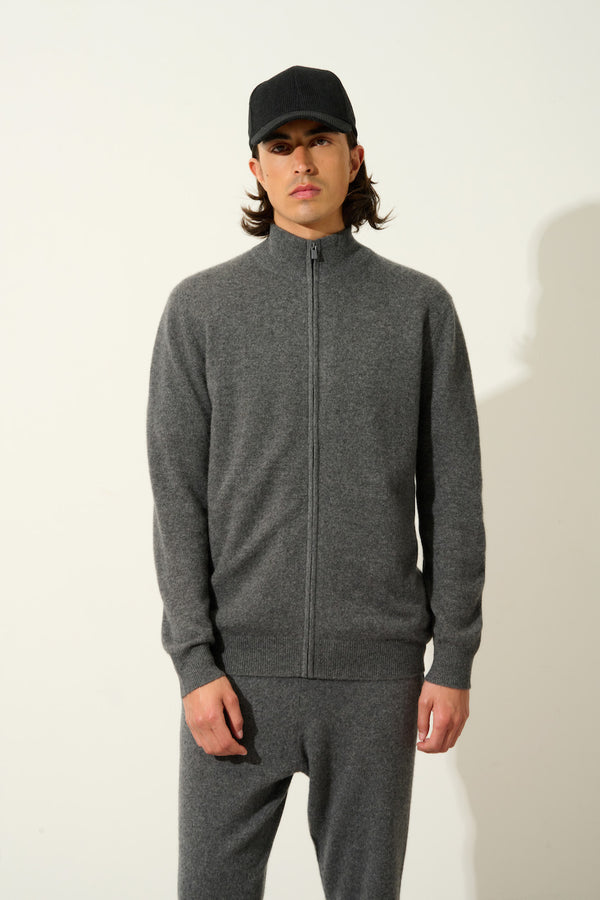 Zipped High-Neck Cardigan - Albaron - Heathered Anthracite