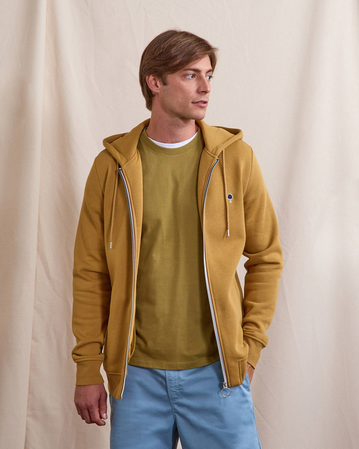 Mustard Zip-Up Hooded Sweatshirt