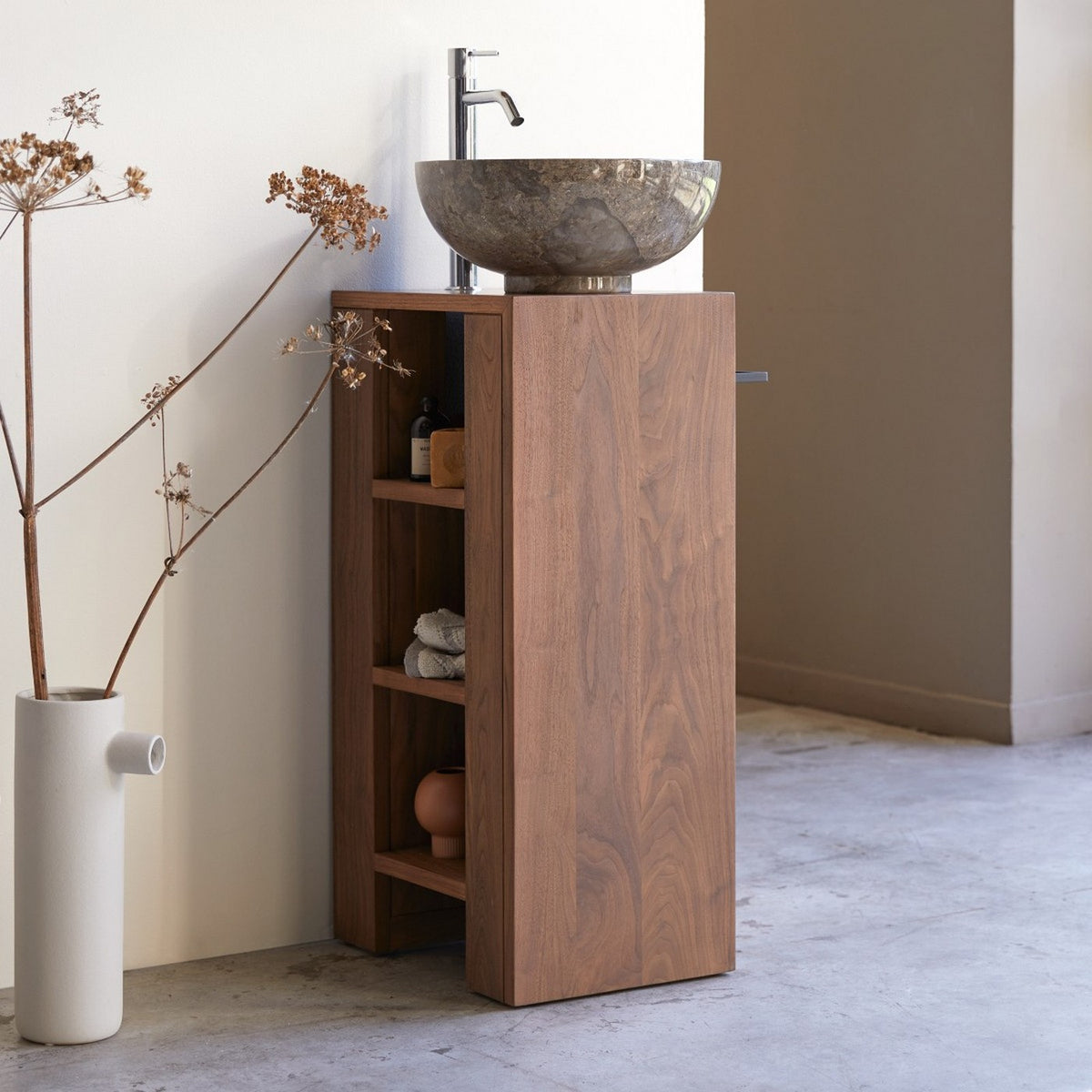 Stelle - Meuble Sous Vasque Droit - Noyer - Marron Foncé
