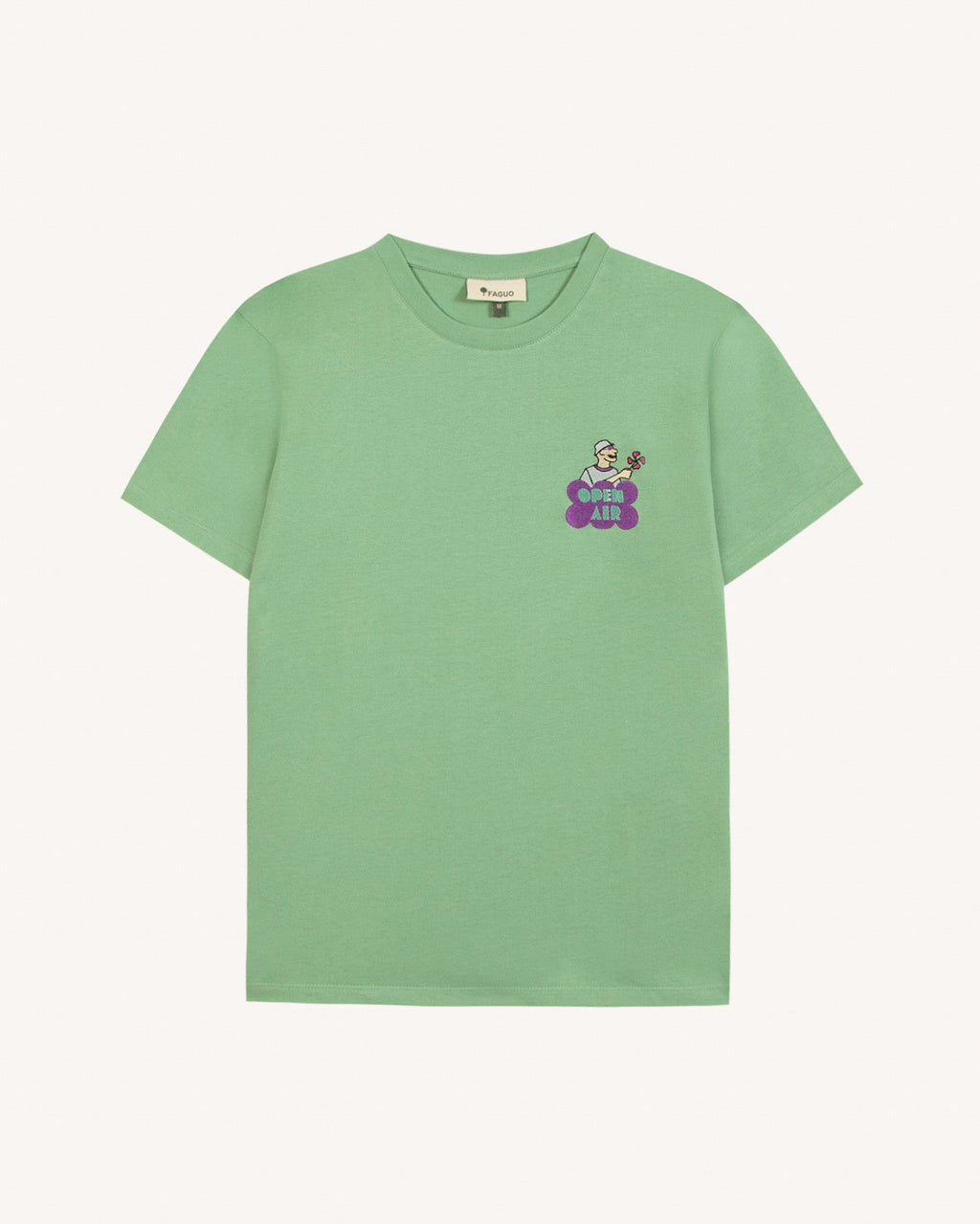 T-shirt stampata Open Air verde menta in cotone