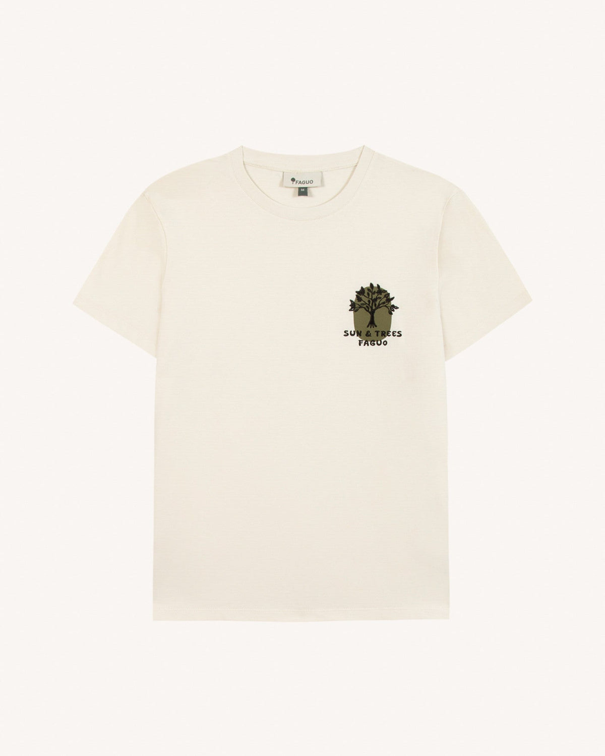 Ecru Sun and Trees Cotton T-Shirt