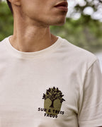 Ecru Sun and Trees Cotton T-Shirt