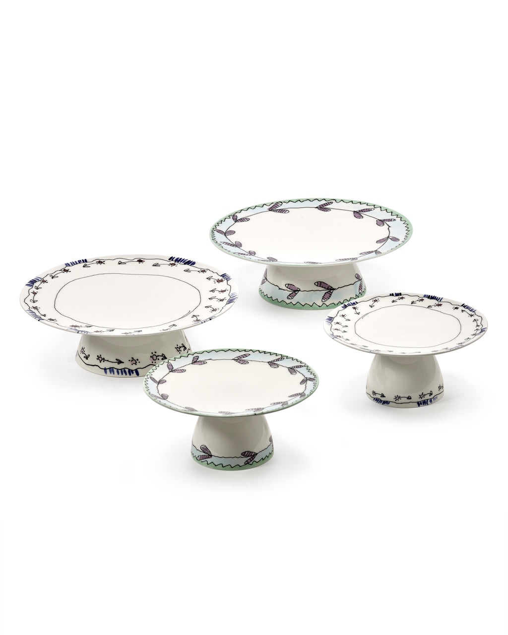 Midnight Flowers - Plat À Gâteau - L - Porcelaine Fine Bone China - Blossom Milk