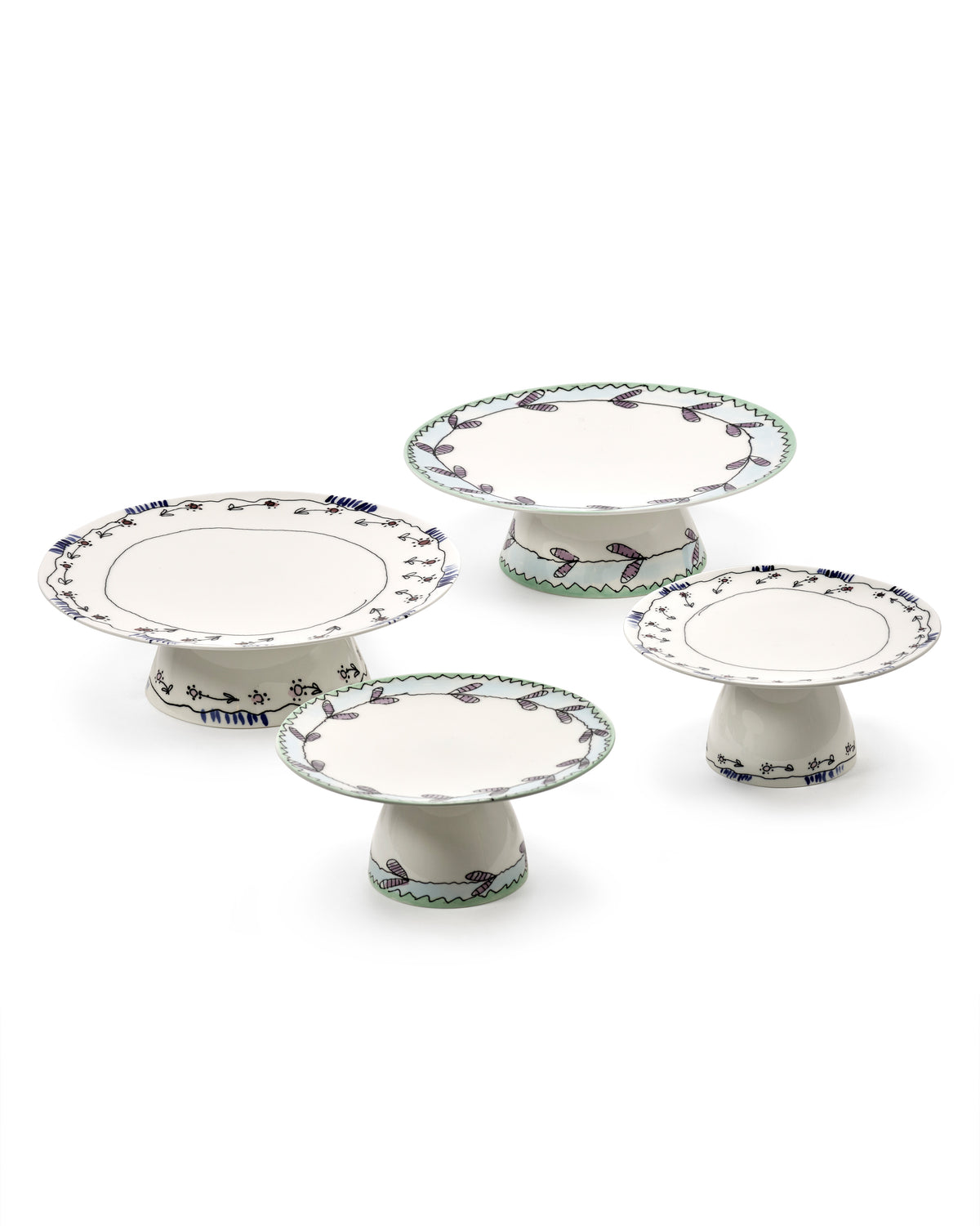 Midnight Flowers - Plat À Gâteau - L - Porcelaine Fine Bone China - Blossom Milk
