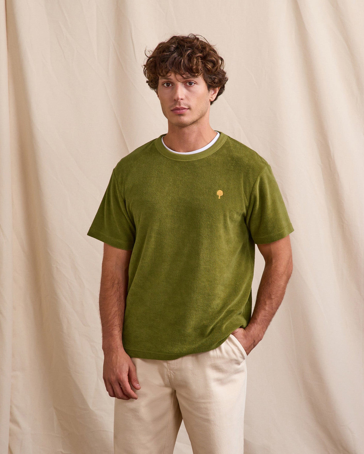 T-shirt in velluto kaki scuro