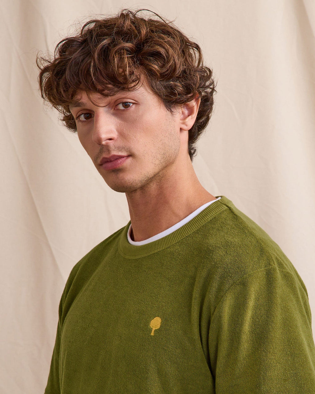 T-shirt in velluto kaki scuro