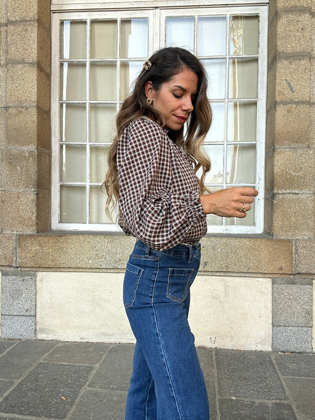Blouse à carreaux Sybille marron