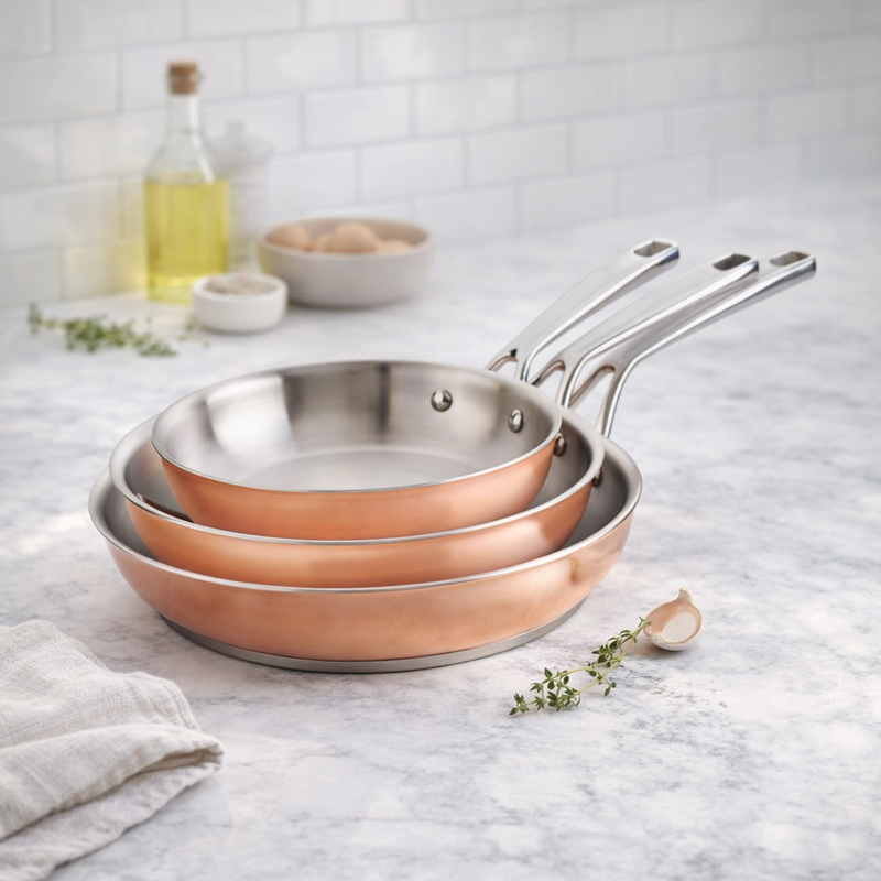 Set De 3 Poêles En Acier Inoxydable Triply - Cuivre